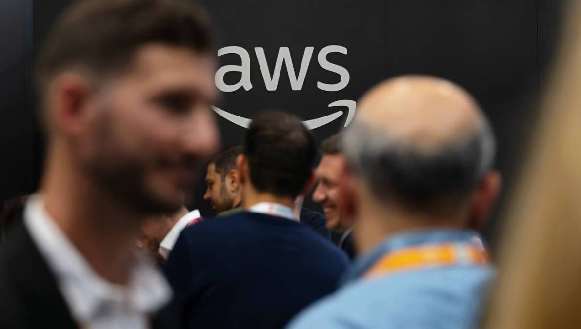 AWS logo on wall at conference